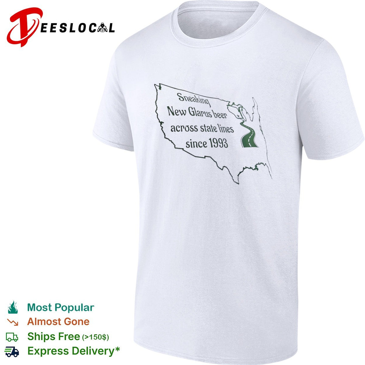 Sneaking New Glarus beer across state lines since 1993 Wisconsin road map shirt