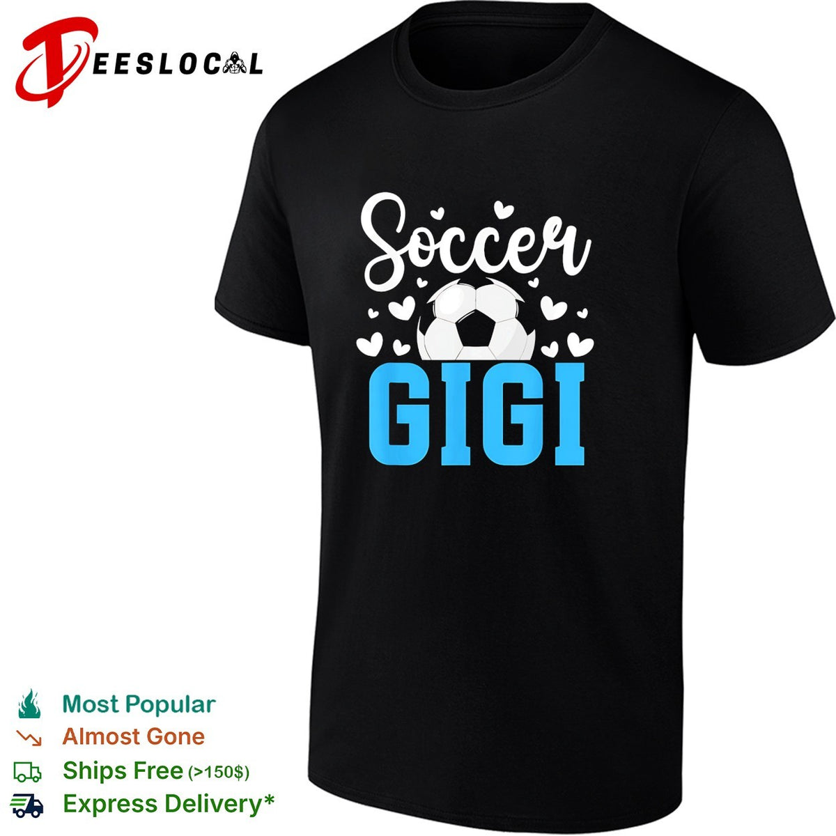 Soccer Gigi cute hearts soccer ball bold script fan shirt