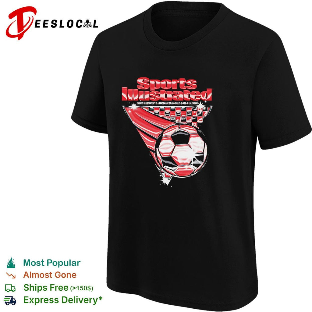 Soccer ball dynamic action sports magazine style graphic shirt