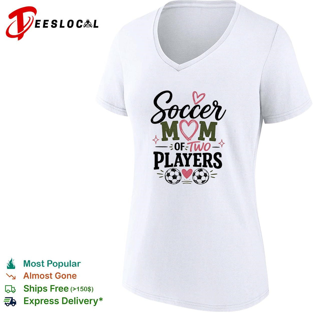 Soccer mom of two players cute heart graphic shirt