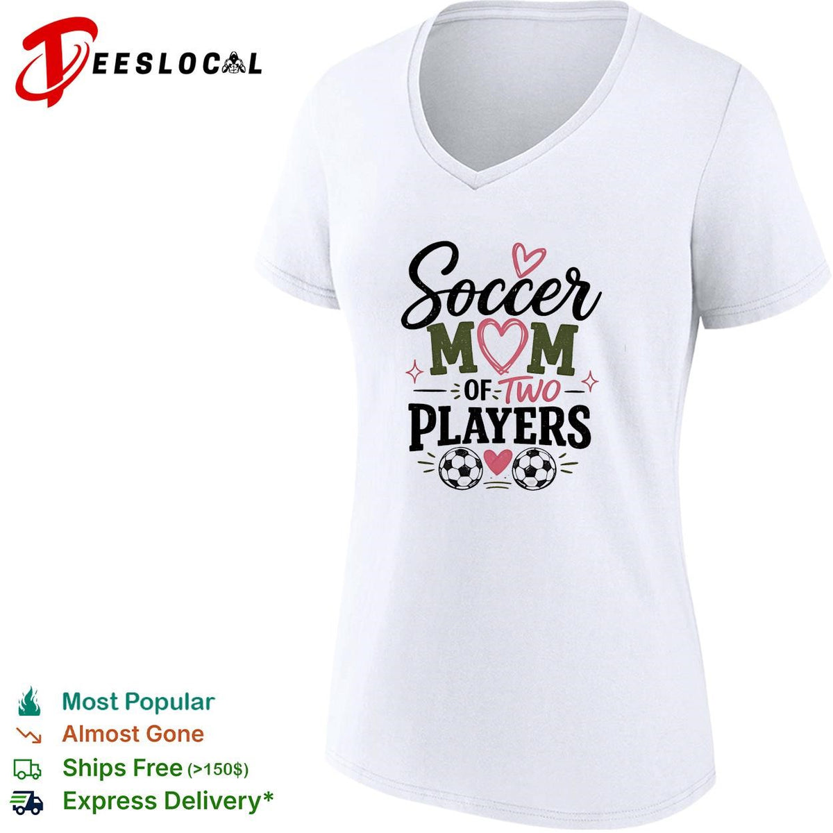 Soccer mom of two players cute heart graphic shirt