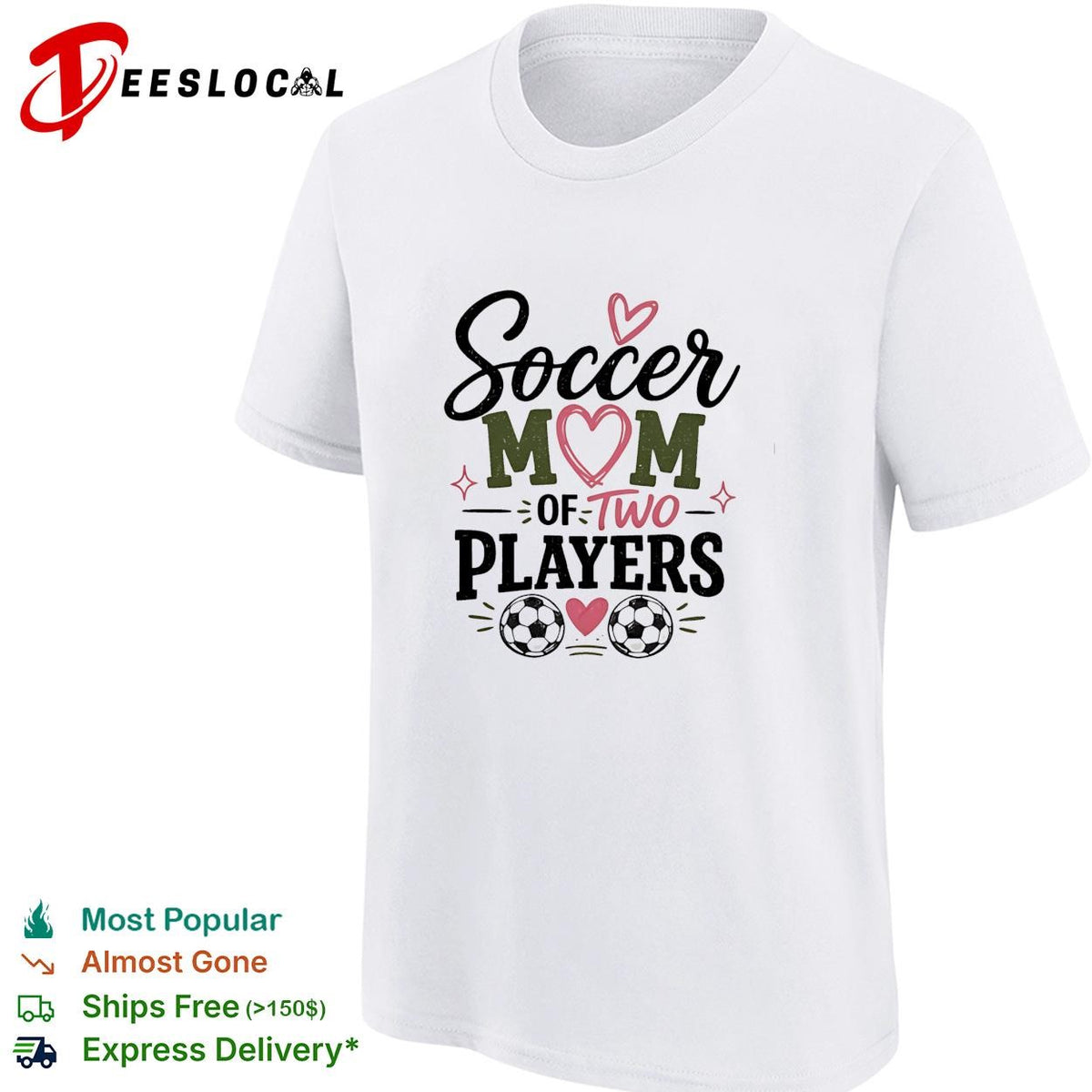 Soccer mom of two players cute heart graphic shirt
