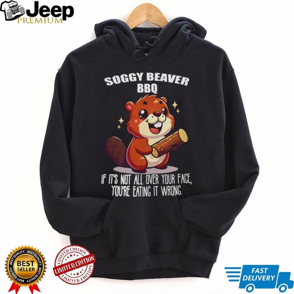 Soggy Beaver BBQ Funny Cartoon Beaver Messy Eater Graphic T Shirt