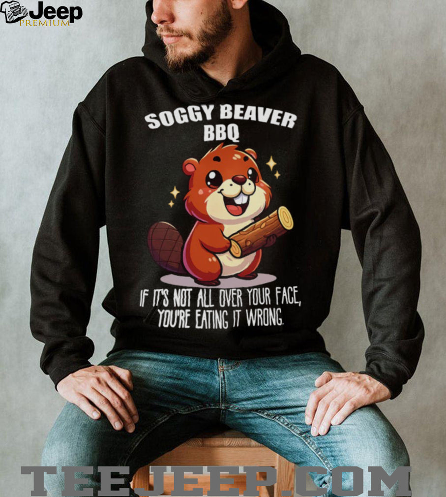 Soggy Beaver BBQ Funny Cartoon Beaver Messy Eater Graphic T Shirt