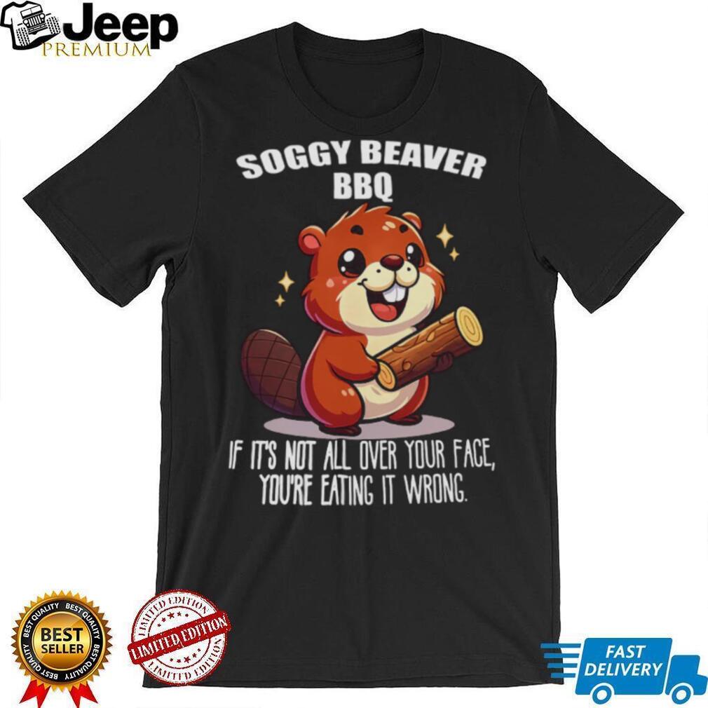 Soggy Beaver BBQ Funny Cartoon Beaver Messy Eater Graphic T Shirt