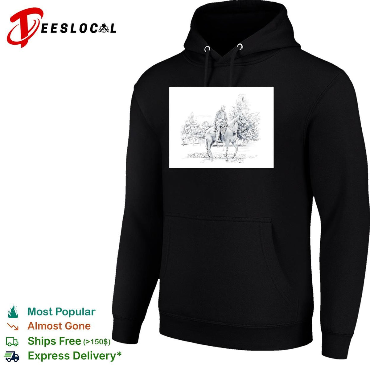 Soldier on horseback pencil sketch portrait poster shirt