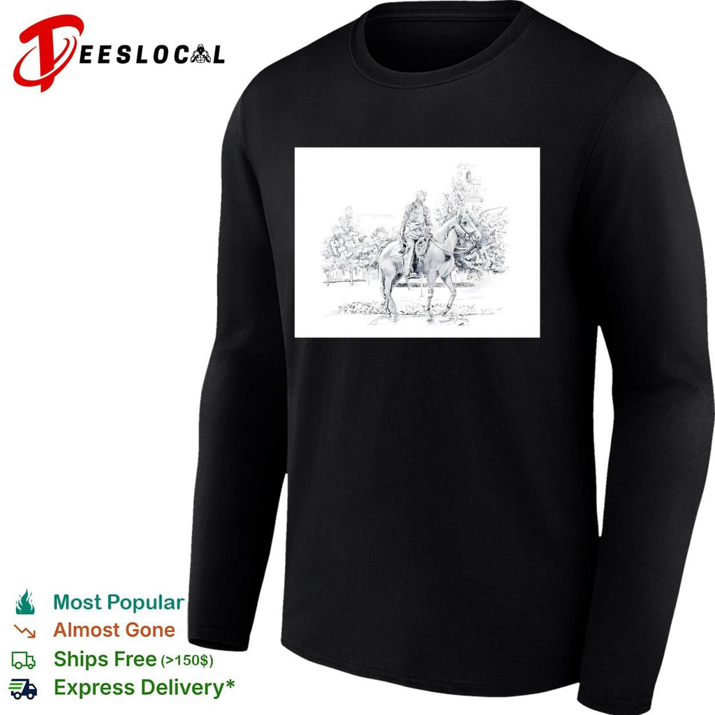 Soldier on horseback pencil sketch portrait poster shirt
