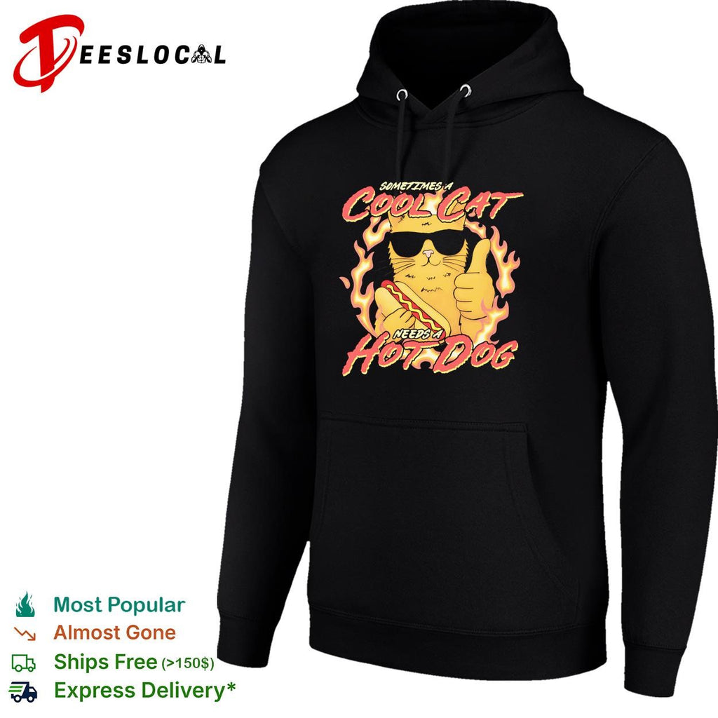 Sometimes a cool cat needs a hot dog flames sunglasses dark shirt