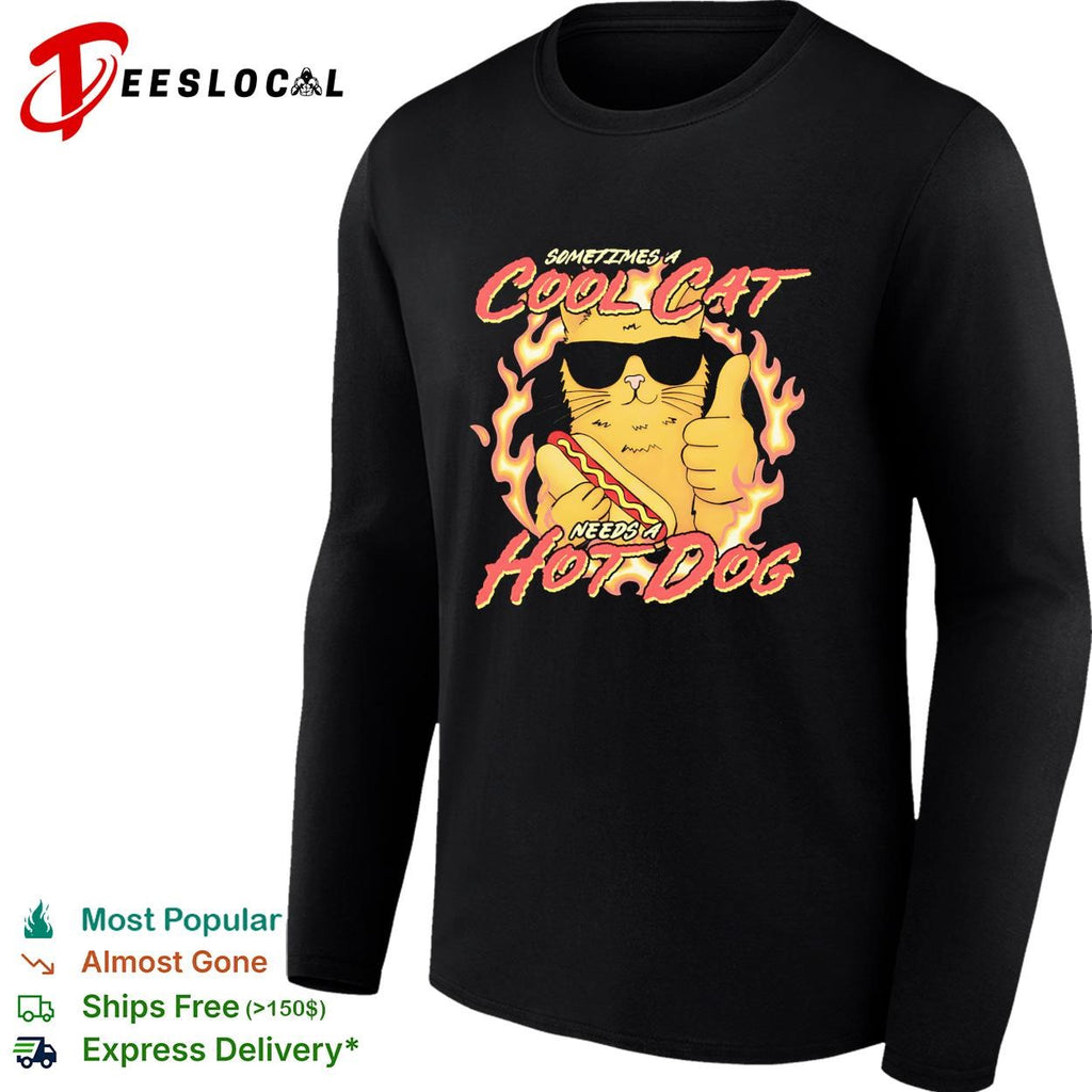 Sometimes a cool cat needs a hot dog flames sunglasses dark shirt