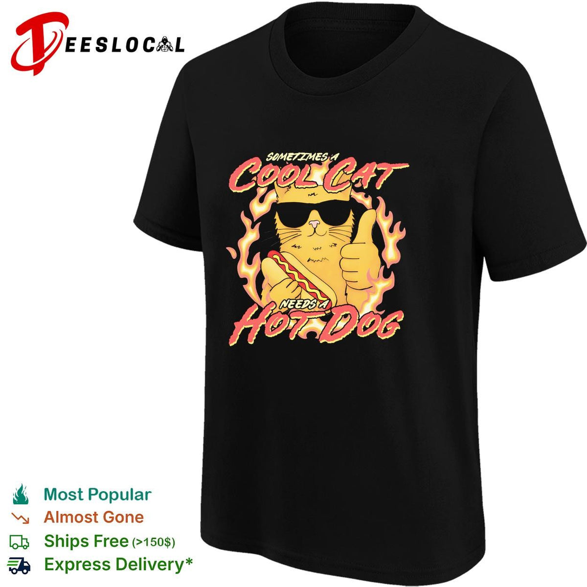 Sometimes a cool cat needs a hot dog flames sunglasses dark shirt