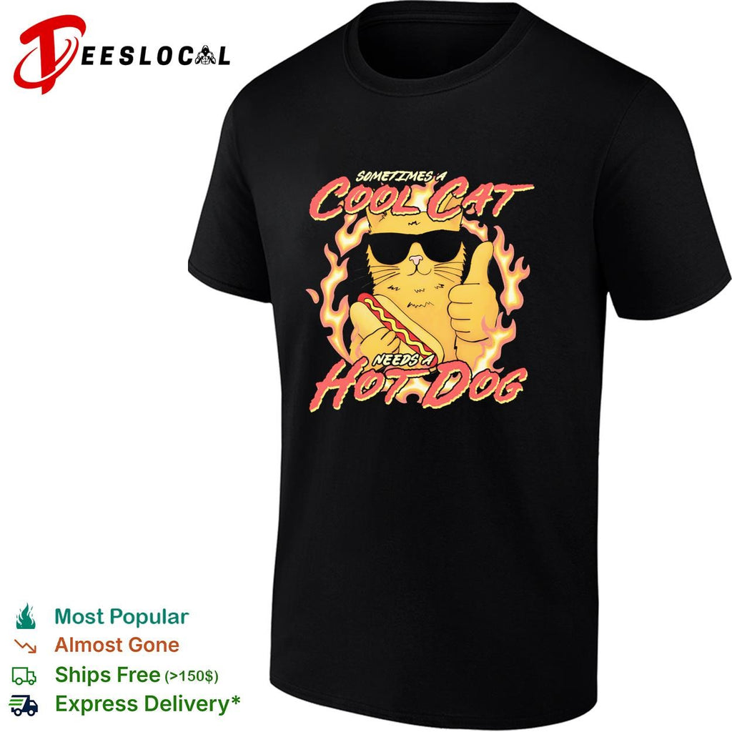 Sometimes a cool cat needs a hot dog flames sunglasses dark shirt