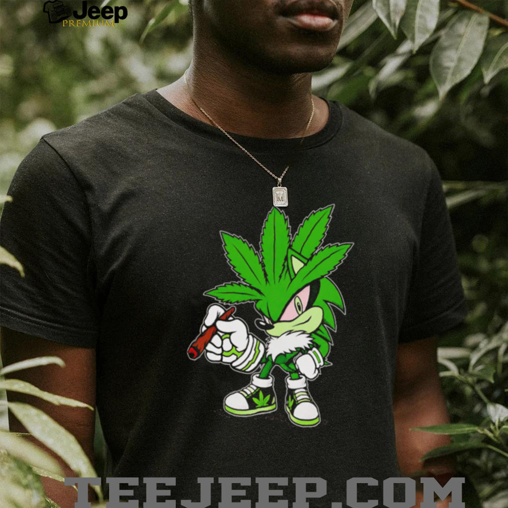 Sonic Weed Leaf Mascot Smoking High 420 Stoner Graphic T Shirt