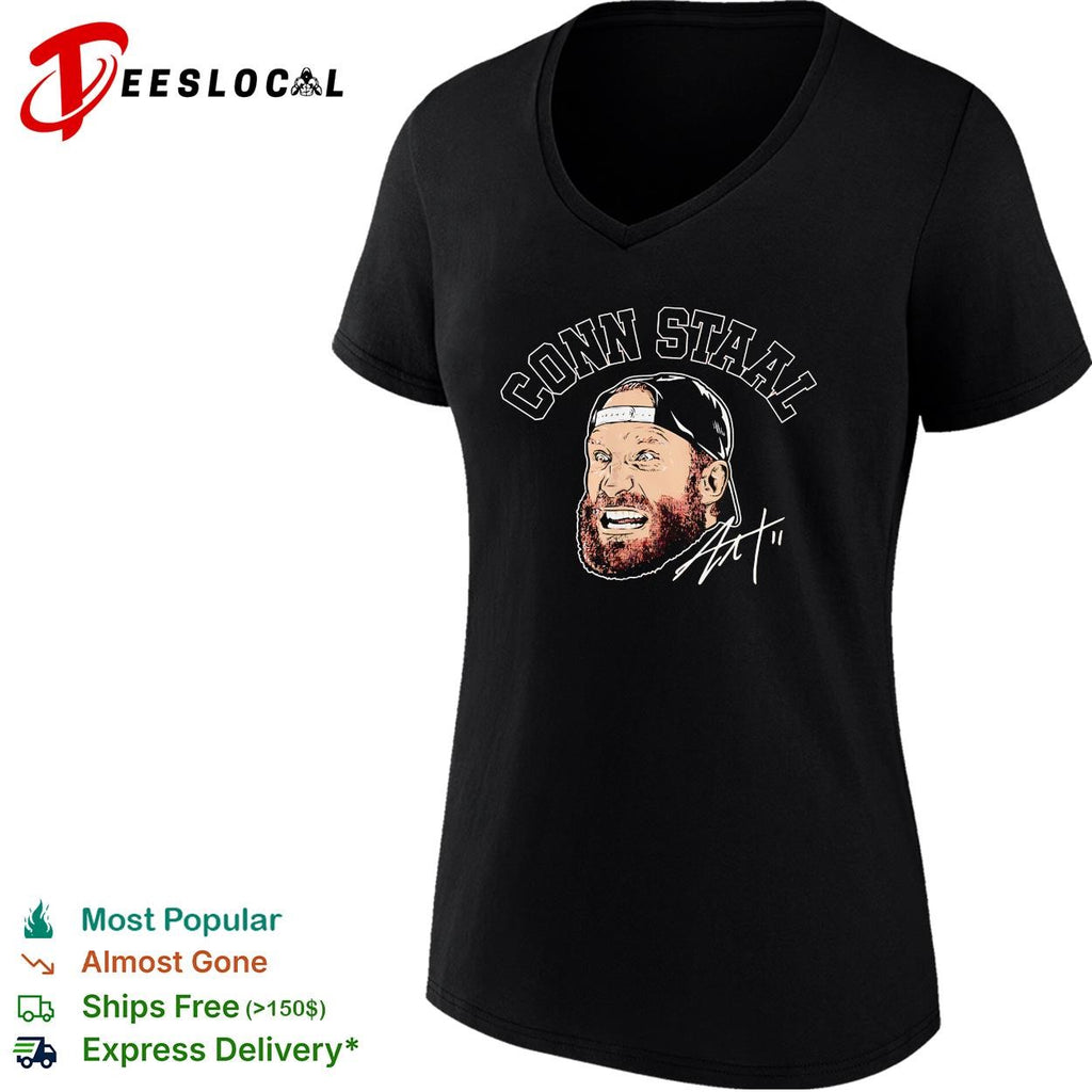 Conn Staal Carolina Hurricanes bearded hockey player caricature signature shirt