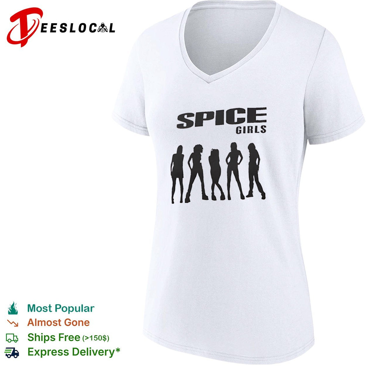 Spice Girls Logo and Silhouette Members Print Minimalist 90s Pop Culture Music shirt