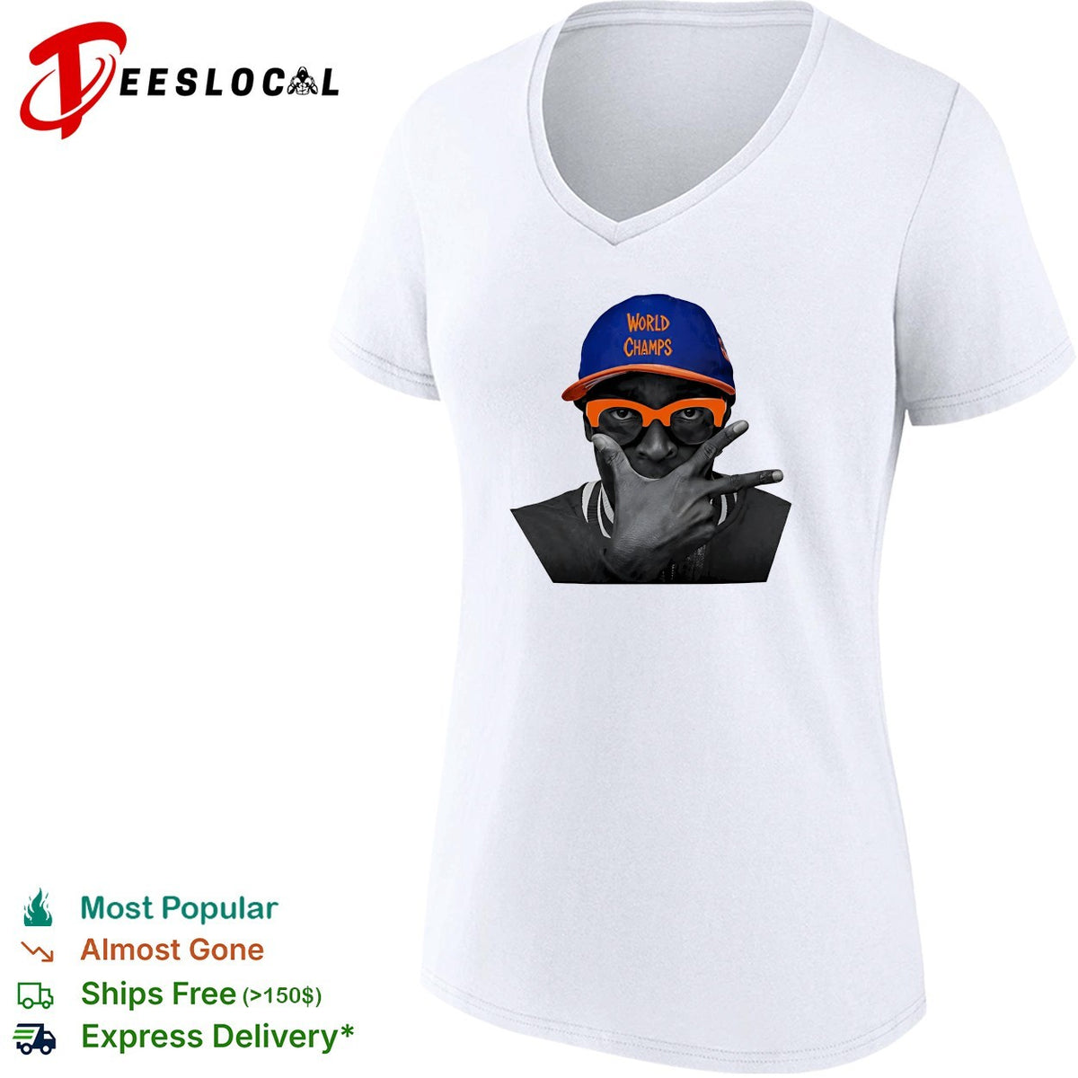 Spike Lee World Champs cap peace sign Knicks fan icon photo portrait shirt