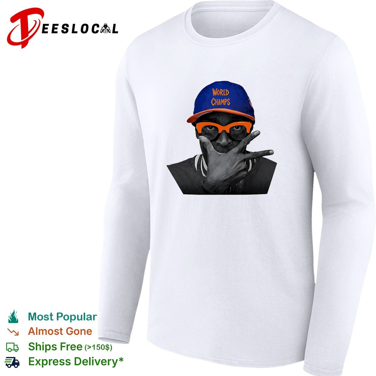Spike Lee World Champs cap peace sign Knicks fan icon photo portrait shirt