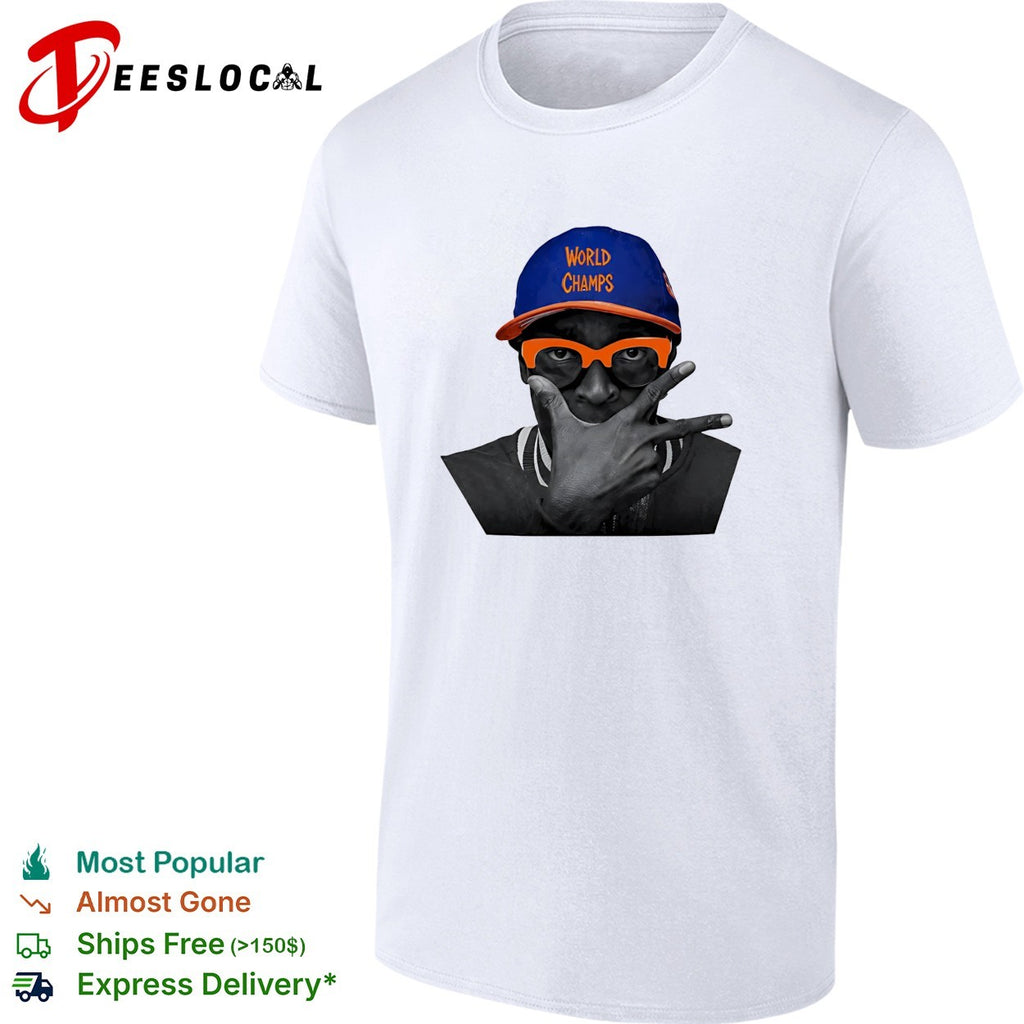Spike Lee World Champs cap peace sign Knicks fan icon photo portrait shirt