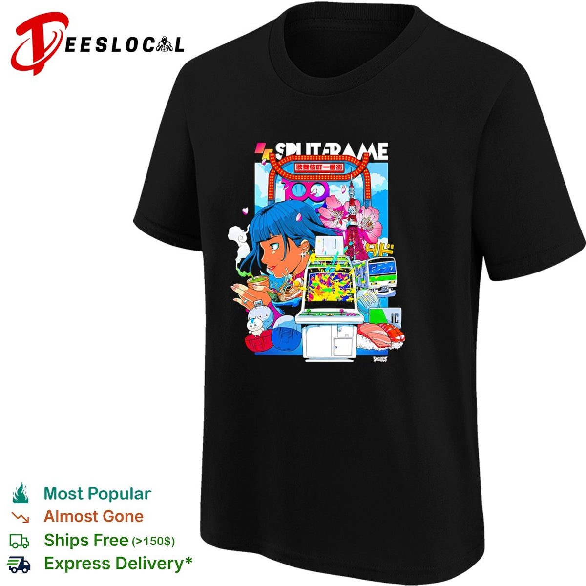 Splitframe Tokyo Ramen Arcade 100 IC Train Sakura Sushi Japanese Culture Shirt