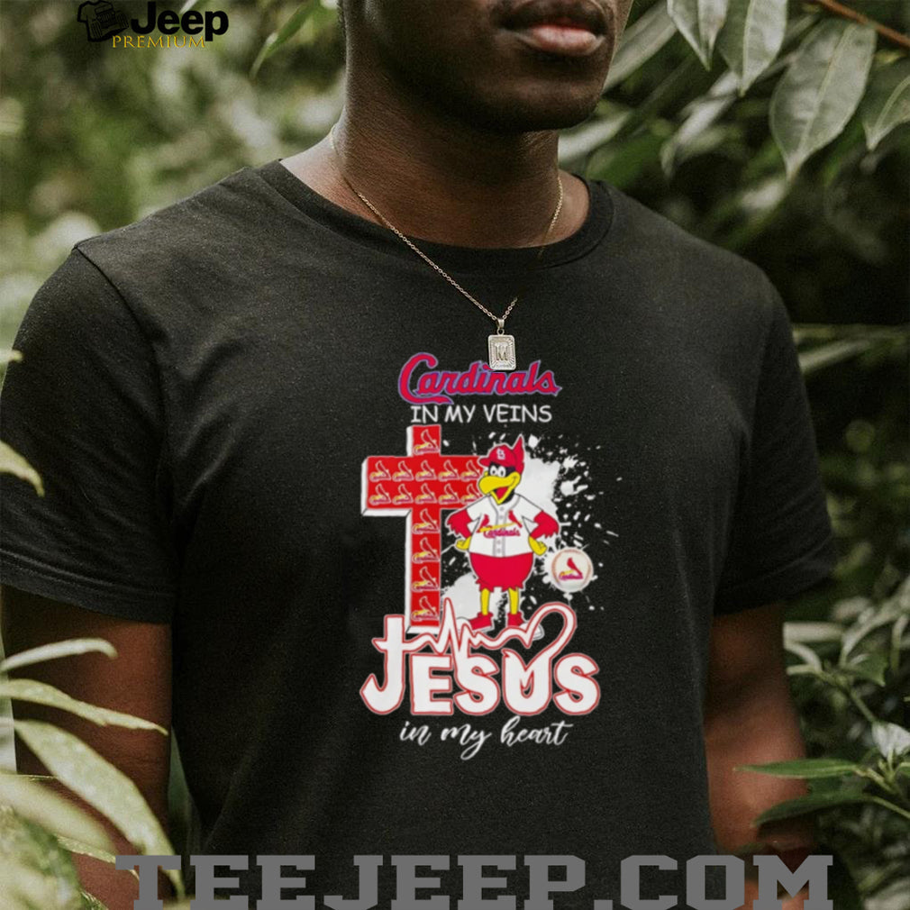 St. Louis Cardinals “Cardinals In My Veins, Jesus In My Heart” Christian Baseball Fan T Shirt