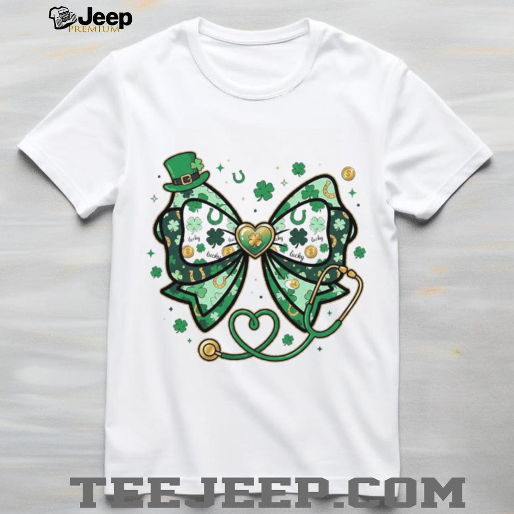 St. Patrick’s Day Nurse Stethoscope Clover Bow Lucky Healthcare Shirt