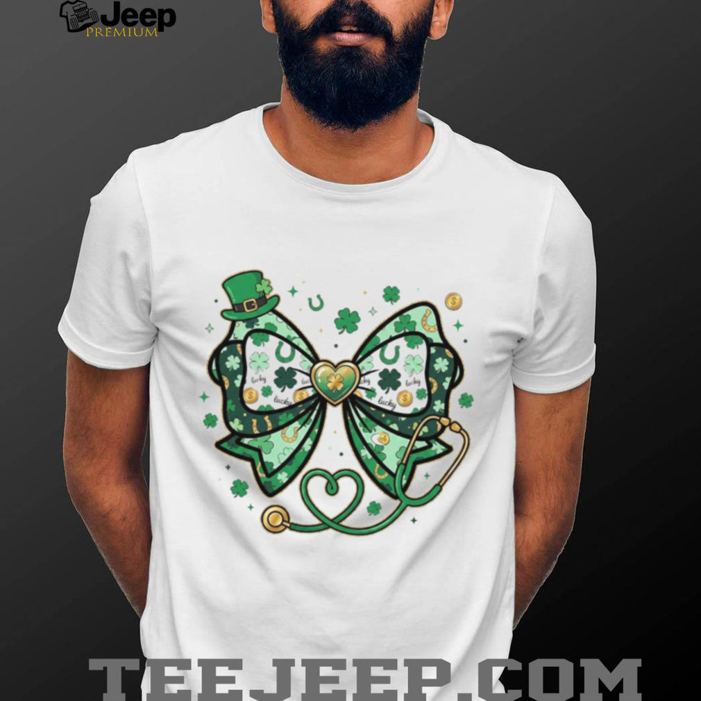 St. Patrick’s Day Nurse Stethoscope Clover Bow Lucky Healthcare Shirt