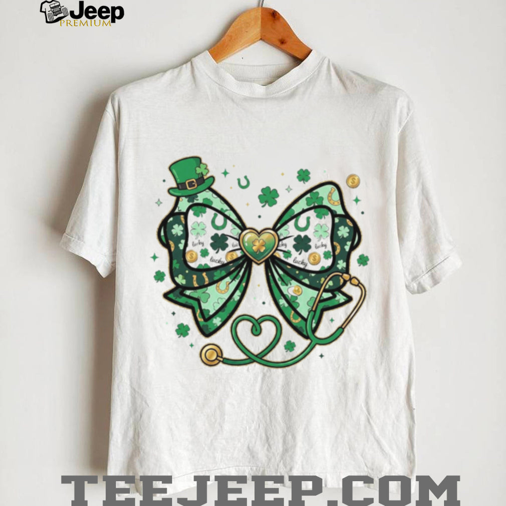 St. Patrick’s Day Nurse Stethoscope Clover Bow Lucky Healthcare Shirt