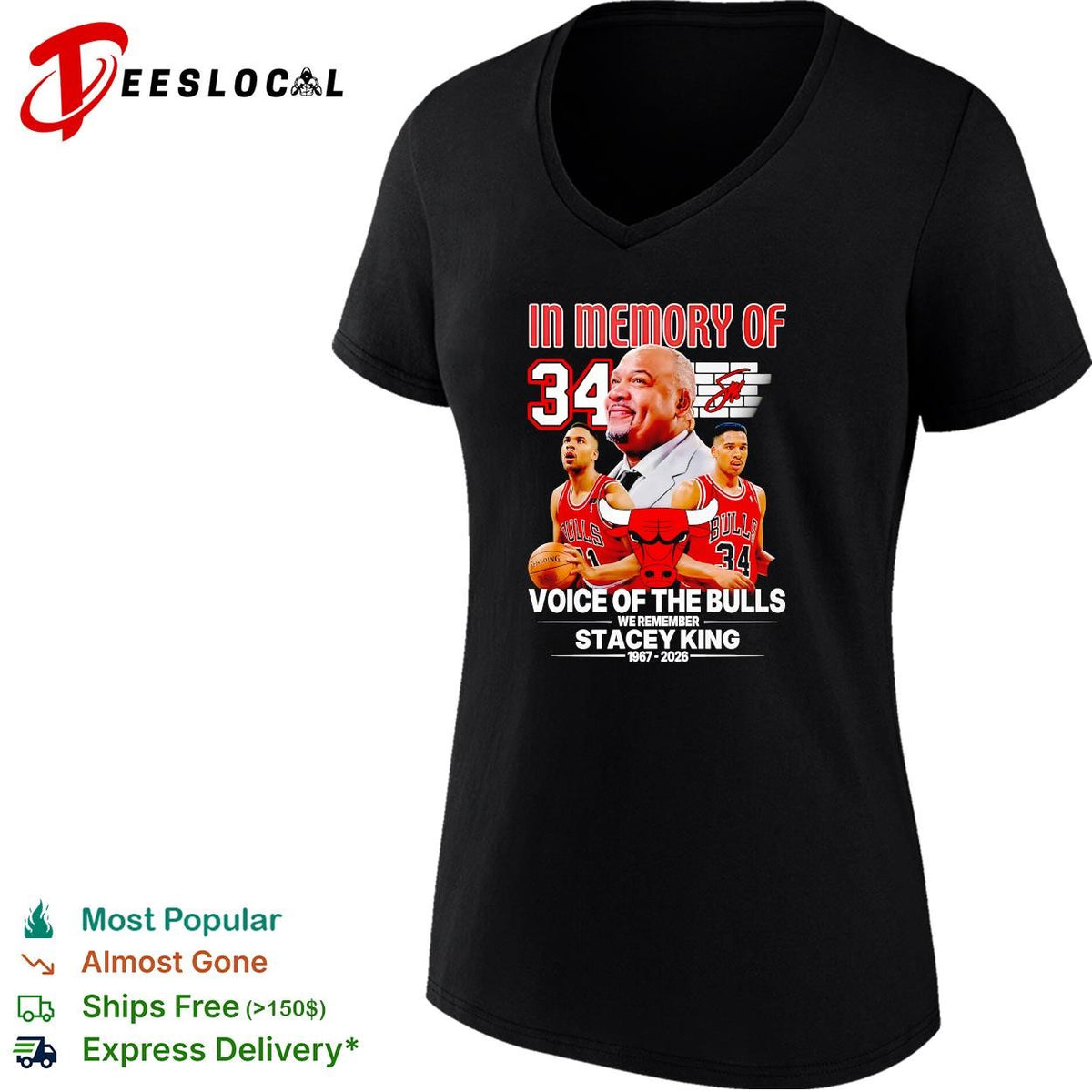 Stacey King in memory Chicago Bulls voice of the Bulls 34 memorial shirt