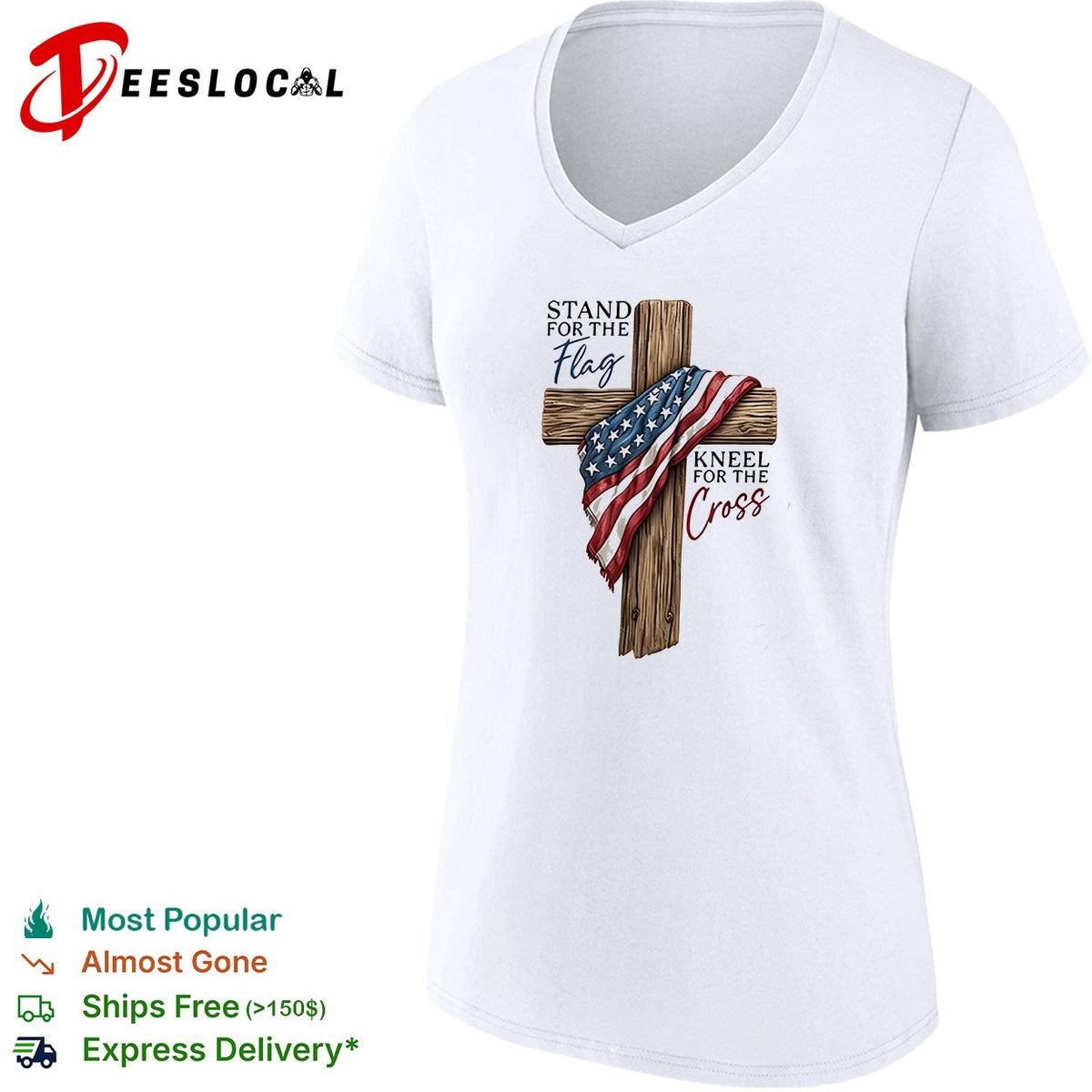 Stand for the flag kneel for the cross American flag wooden cross illustration shirt