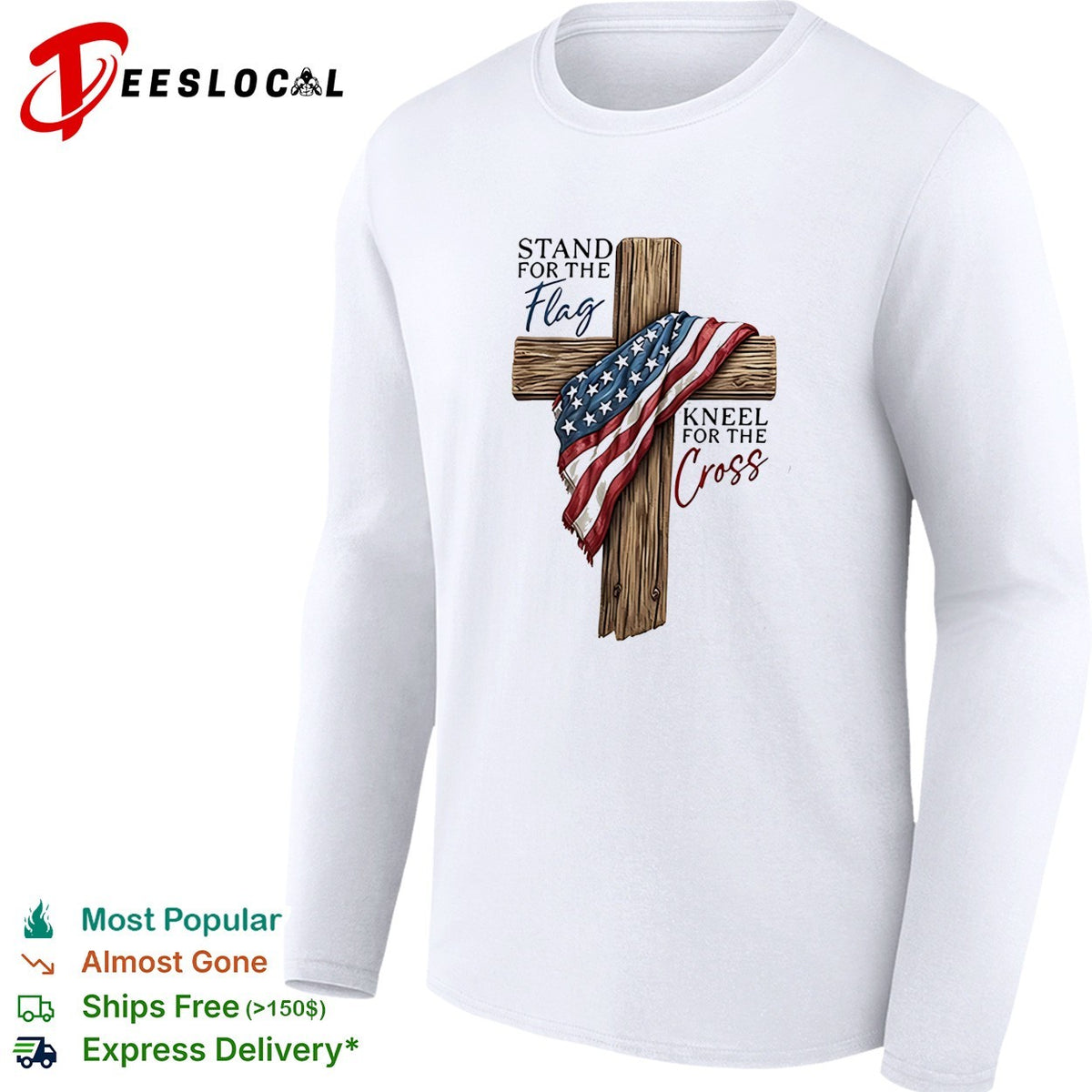 Stand for the flag kneel for the cross American flag wooden cross illustration shirt