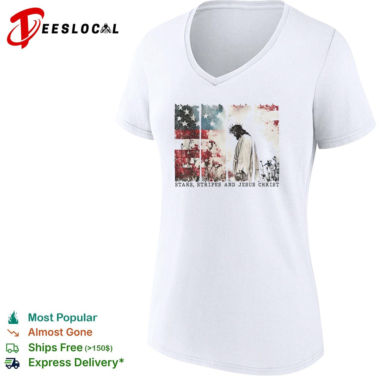 Stars Stripes and Jesus Christ American Flag Floral Christian Religious shirt