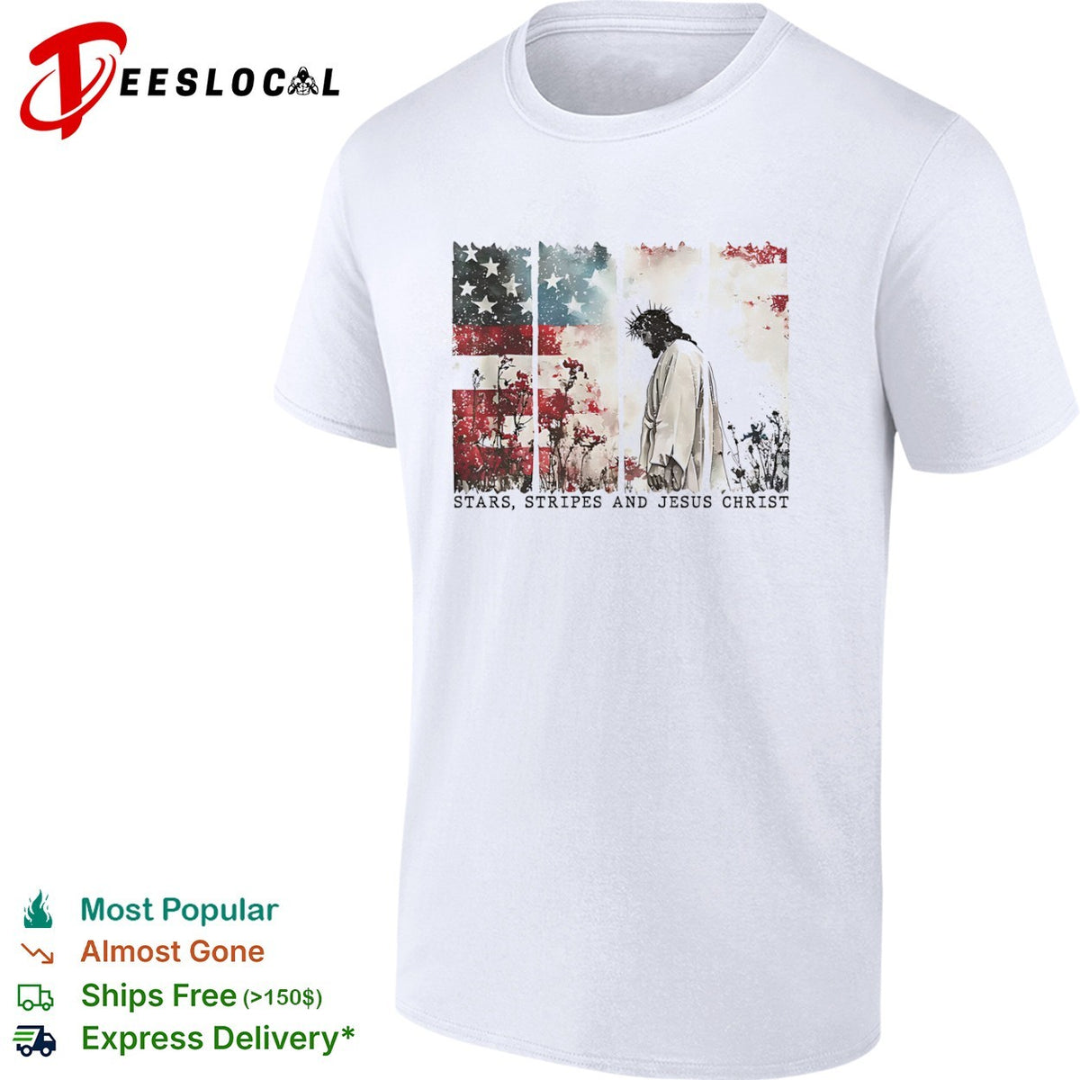 Stars Stripes and Jesus Christ American Flag Floral Christian Religious shirt