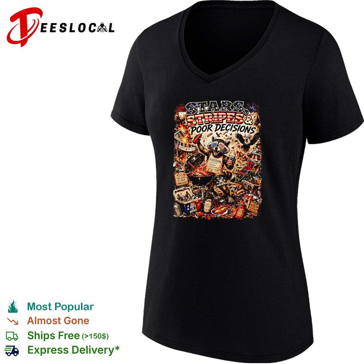 Stars stripes and poor decisions patriotic chaos BBQ gorilla art shirt