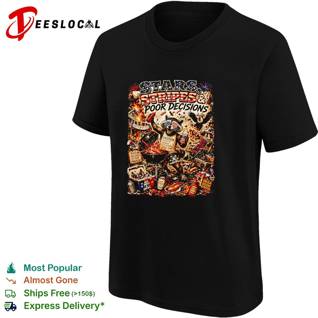 Stars stripes and poor decisions patriotic chaos BBQ gorilla art shirt
