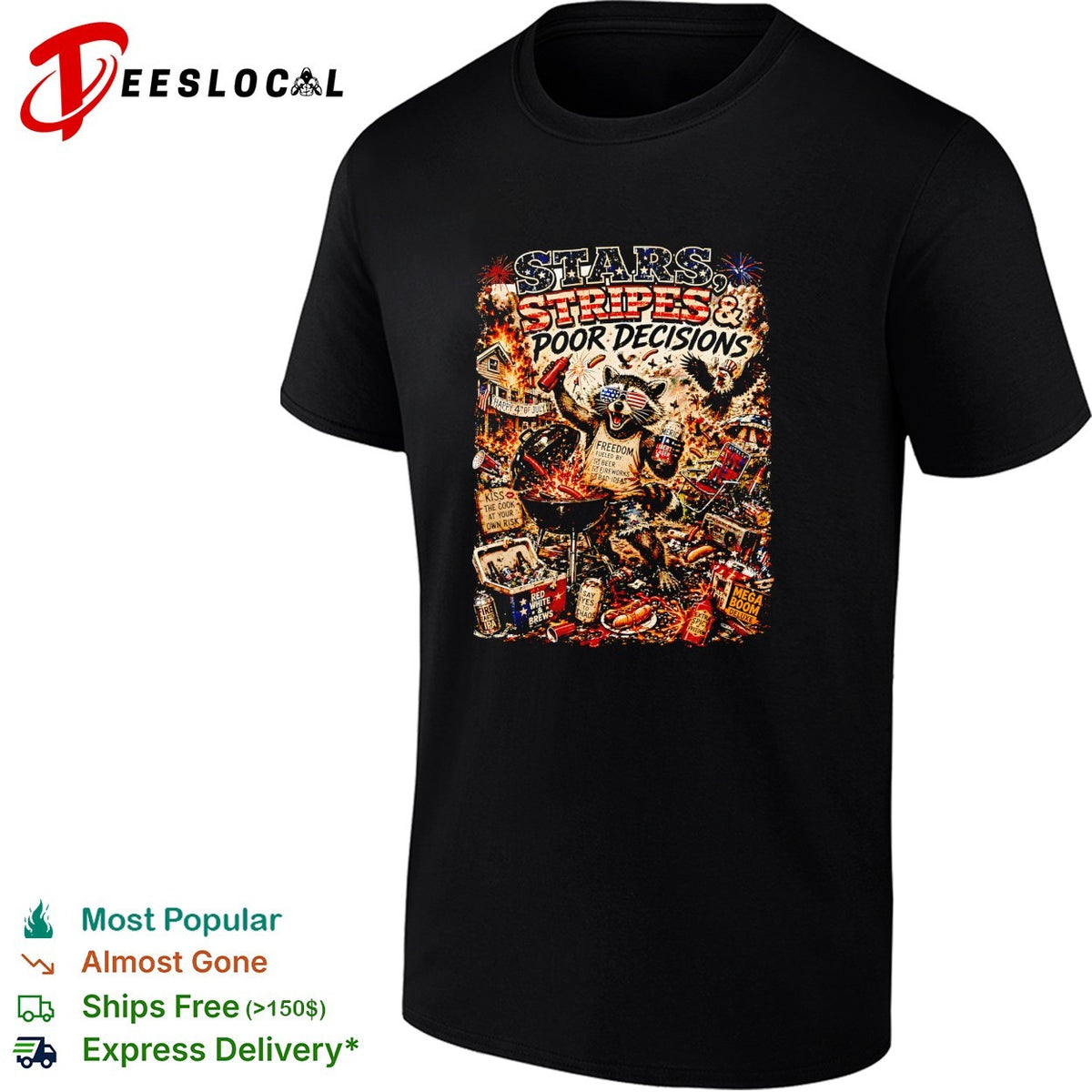 Stars stripes and poor decisions patriotic chaos BBQ gorilla art shirt