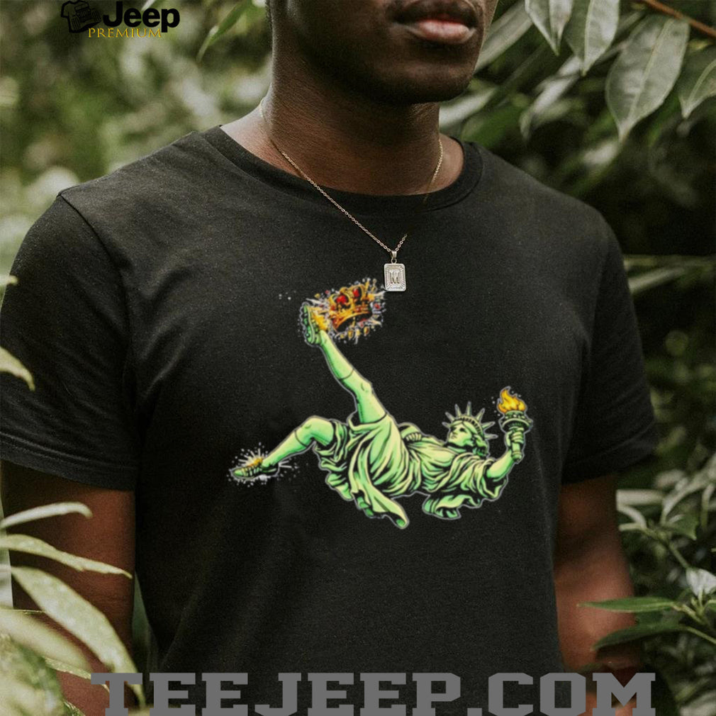 Statue of Liberty Bicycle Kick Soccer Crown Graphic T Shirt