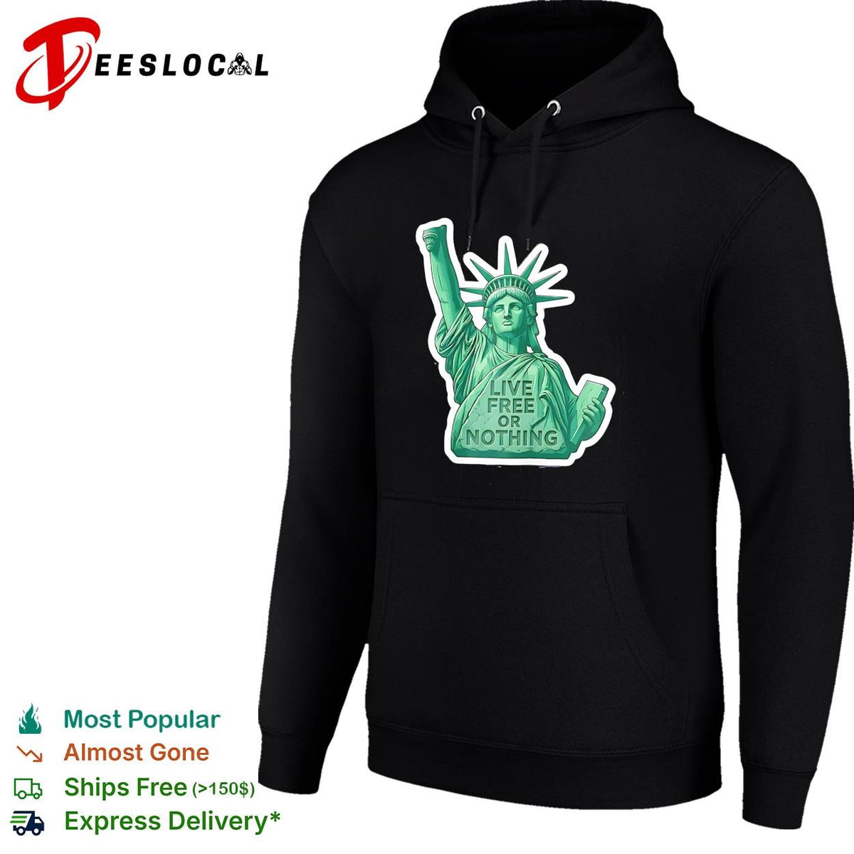 Statue of Liberty live free or nothing patriotic graphic shirt