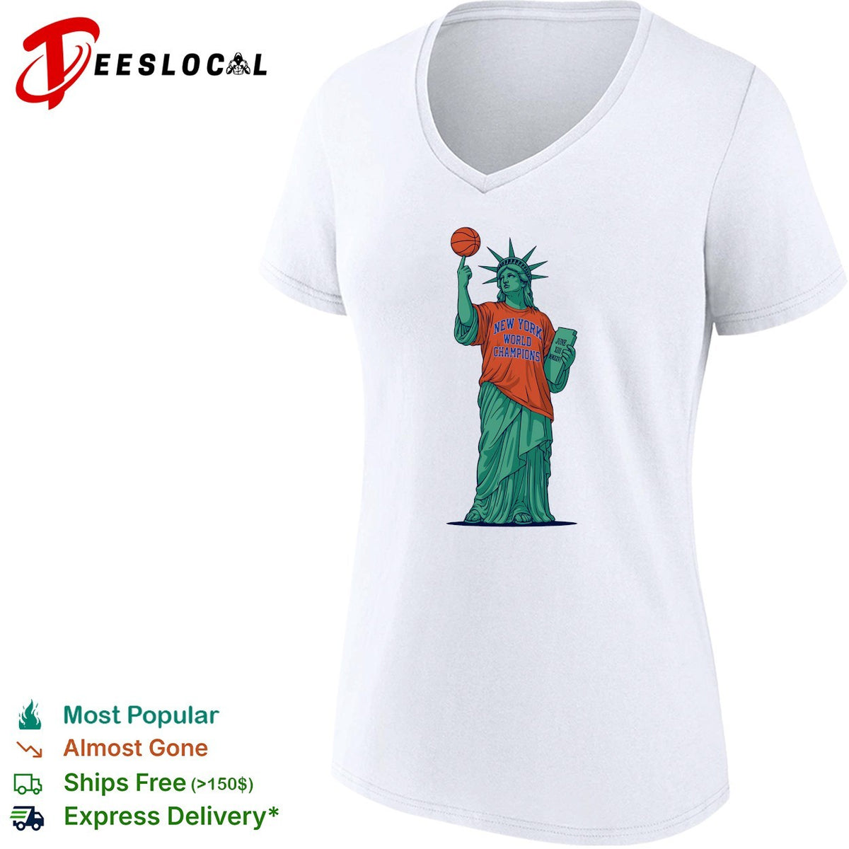 Statue of Liberty wearing New York World Champions Knicks jersey basketball shirt
