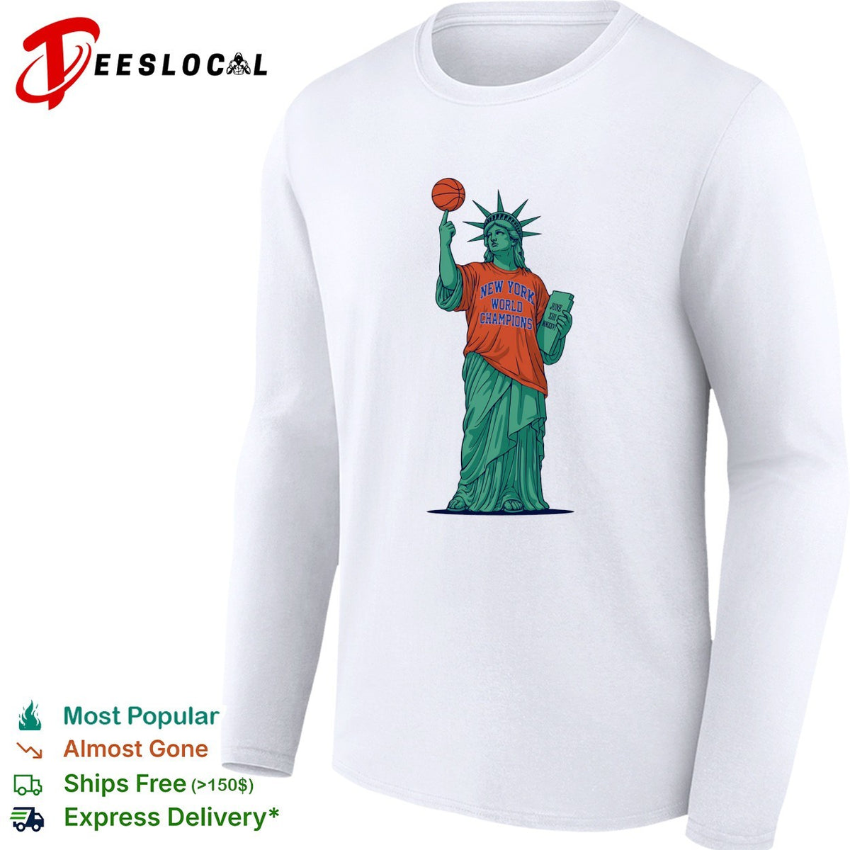 Statue of Liberty wearing New York World Champions Knicks jersey basketball shirt