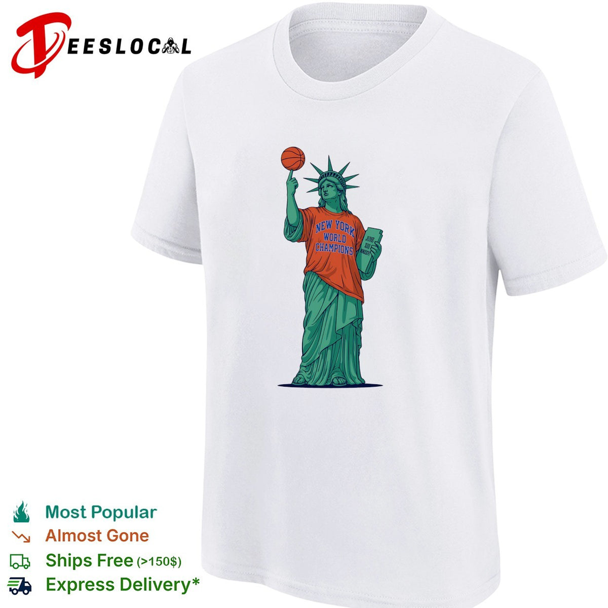 Statue of Liberty wearing New York World Champions Knicks jersey basketball shirt