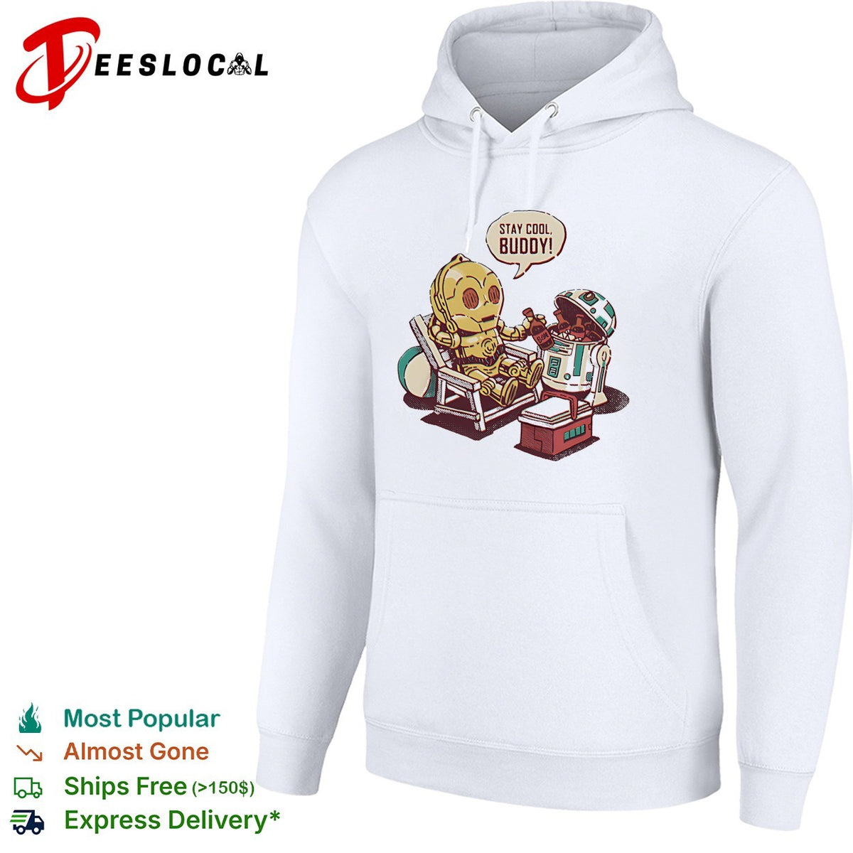 Stay cool buddy two robots relaxing beach chair cartoon sci-fi humor shirt