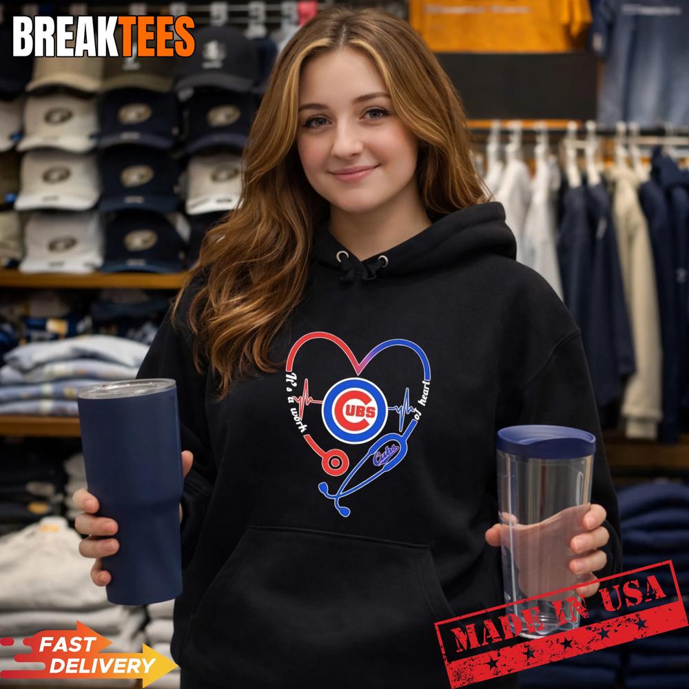 Stethoscope Heart Heartbeat It’s A Work Of Heart Chicago Cubs Baseball Logo T-Shirt