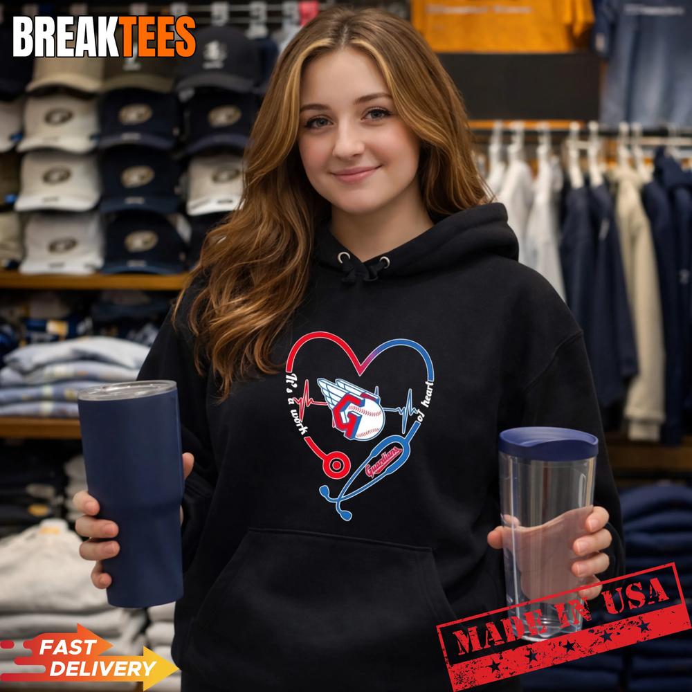 Stethoscope Heart Heartbeat It’s A Work Of Heart Cleveland Guardians Baseball Logo T-Shirt