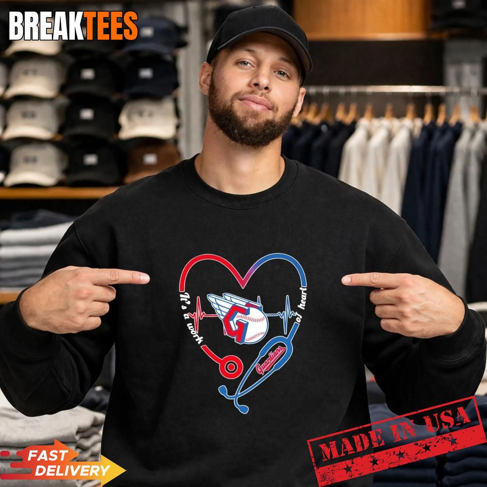 Stethoscope Heart Heartbeat It’s A Work Of Heart Cleveland Guardians Baseball Logo T-Shirt