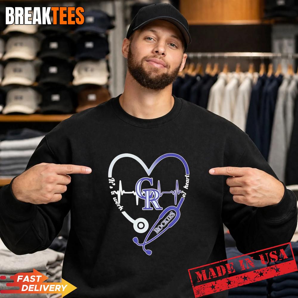 Stethoscope Heart Heartbeat It’s A Work Of Heart Colorado Rockies Baseball Logo T-Shirt
