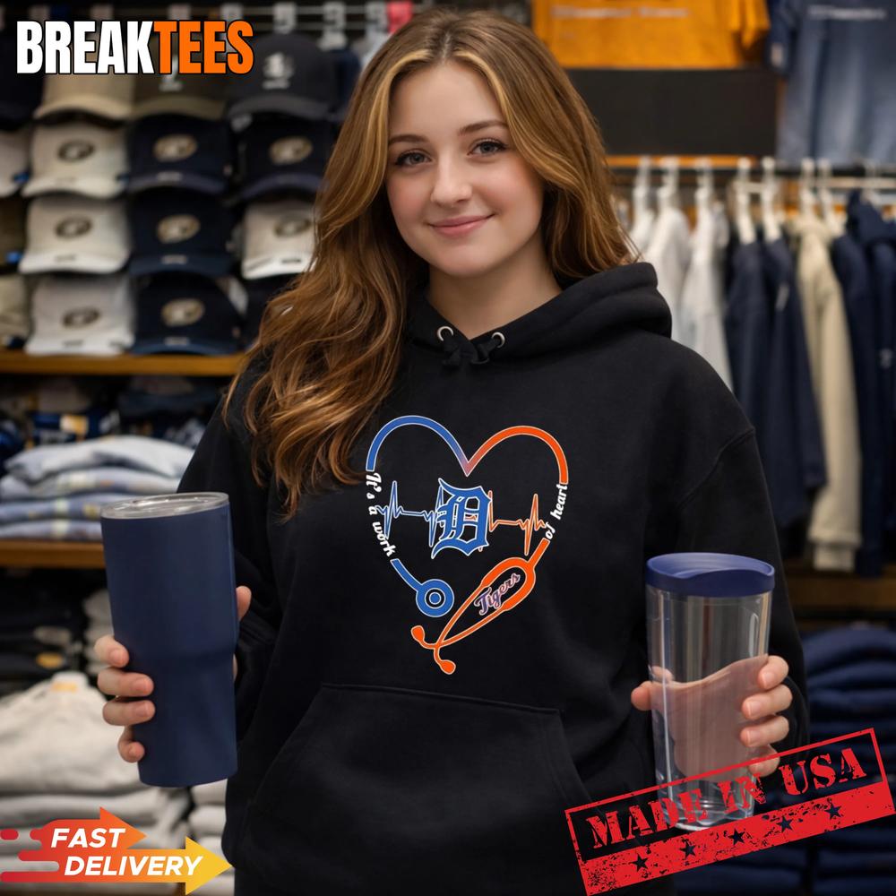 Stethoscope Heart Heartbeat It’s A Work Of Heart Detroit Tigers Baseball Logo T-Shirt