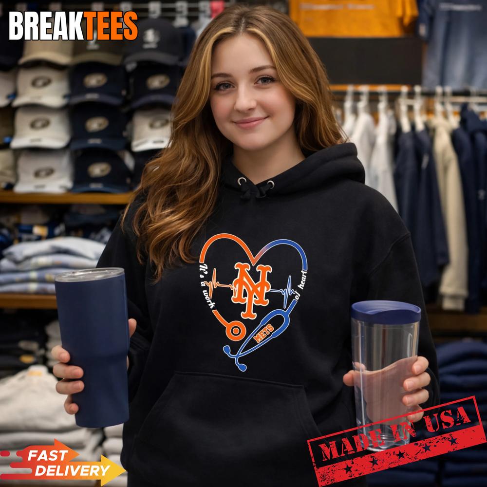 Stethoscope Heart Heartbeat It’s A Work Of Heart New York Mets Baseball Logo T-Shirt