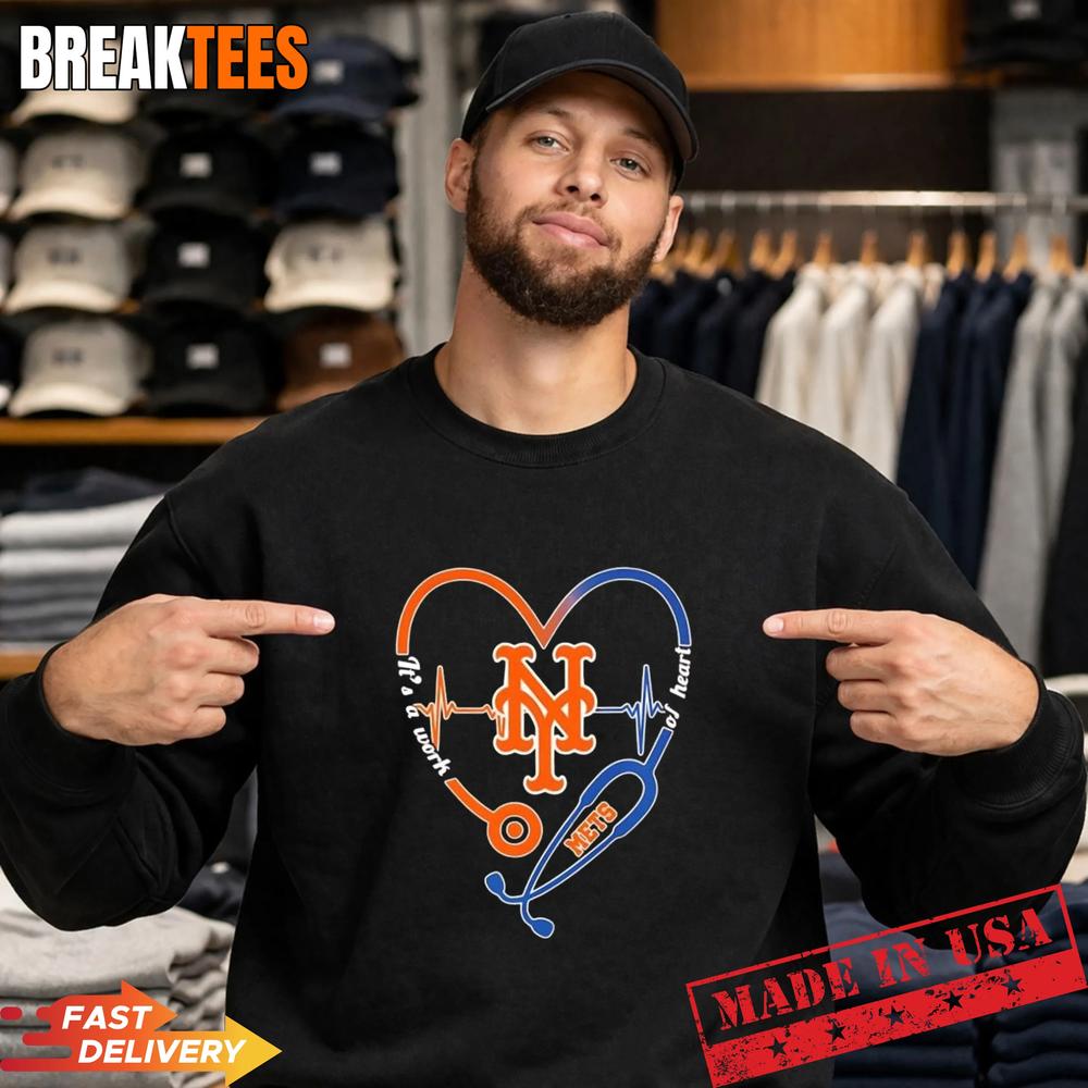 Stethoscope Heart Heartbeat It’s A Work Of Heart New York Mets Baseball Logo T-Shirt