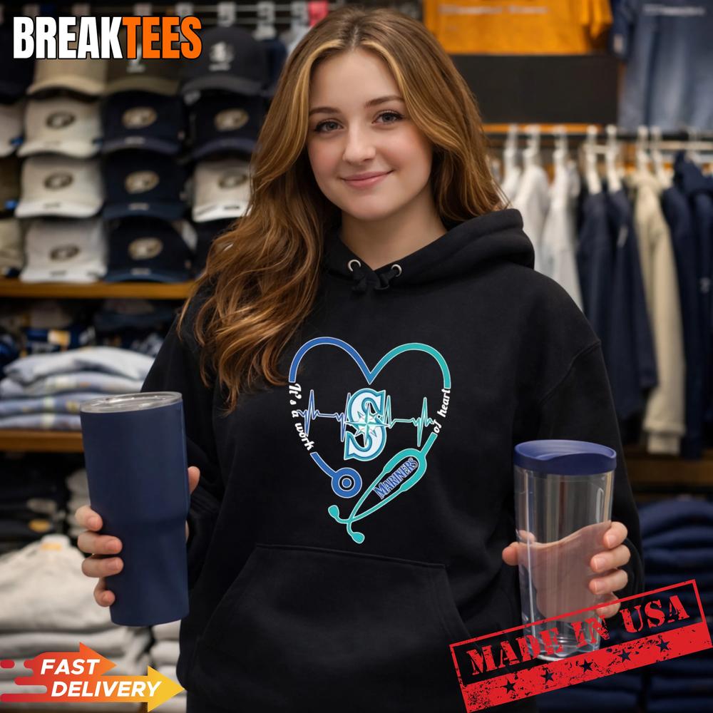 Stethoscope Heart Heartbeat It’s A Work Of Heart Seattle Mariners Baseball Logo T-Shirt