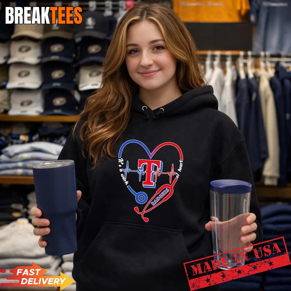 Stethoscope Heart Heartbeat It’s A Work Of Heart Texas Rangers Baseball Logo T-Shirt