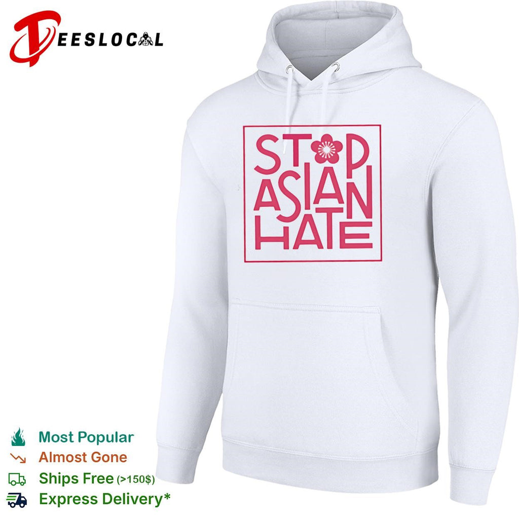 Stop Asian hate cherry blossom pink bold lettering square frame awareness shirt
